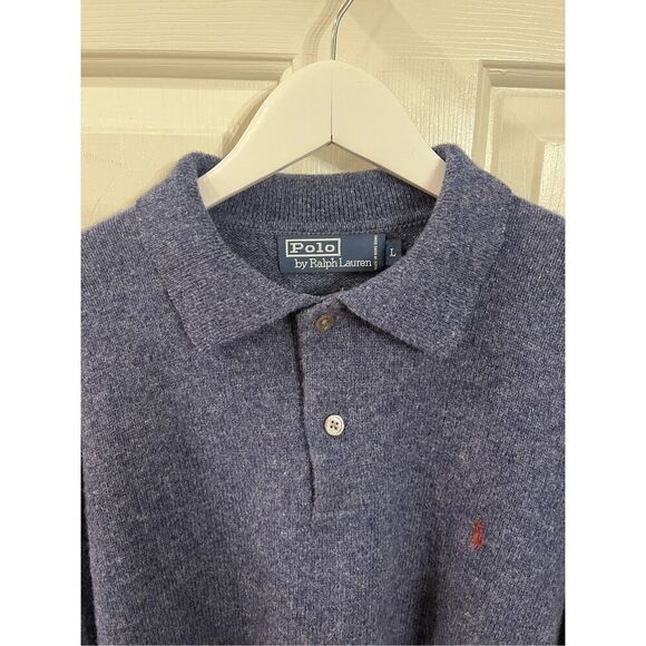 Polo Ralph Lauren Slate Blue 100% Lambswool Collared Polo Sweater sz L EUC - Picture 4 of 7